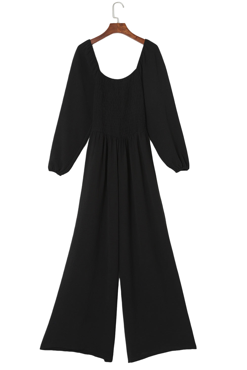 Black Smocked Wide Leg Jumpsuit