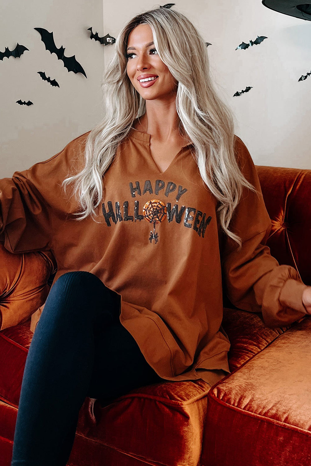 Sequin Happy Halloween Loose Top