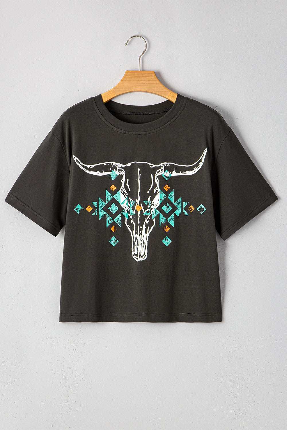 Grey Western Bull Skull T Shirt