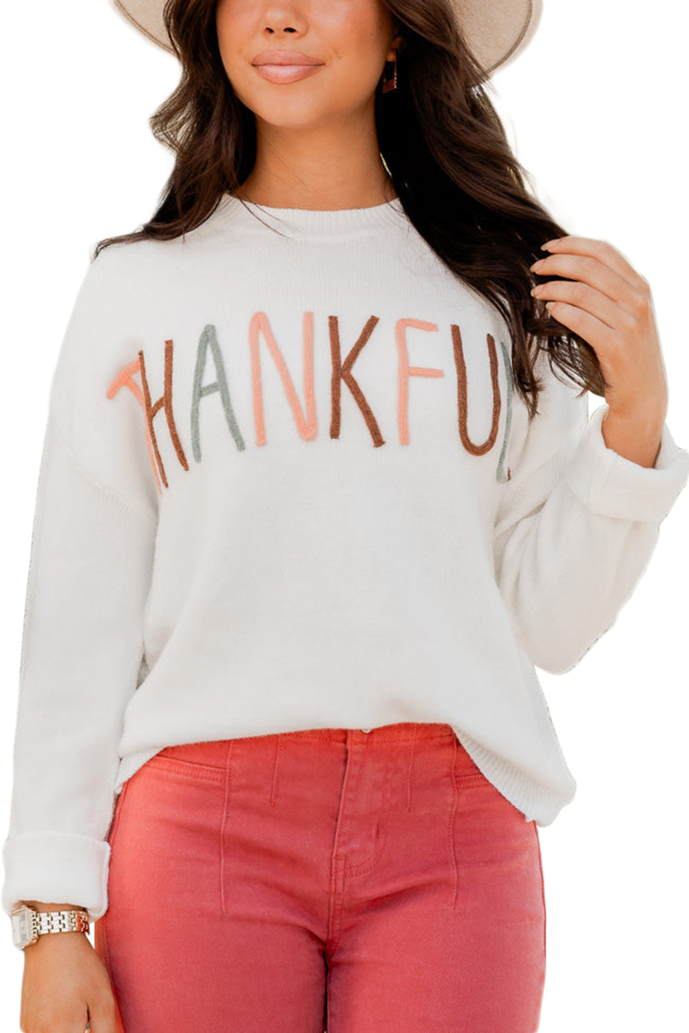 Thankful Embroidered Sweater