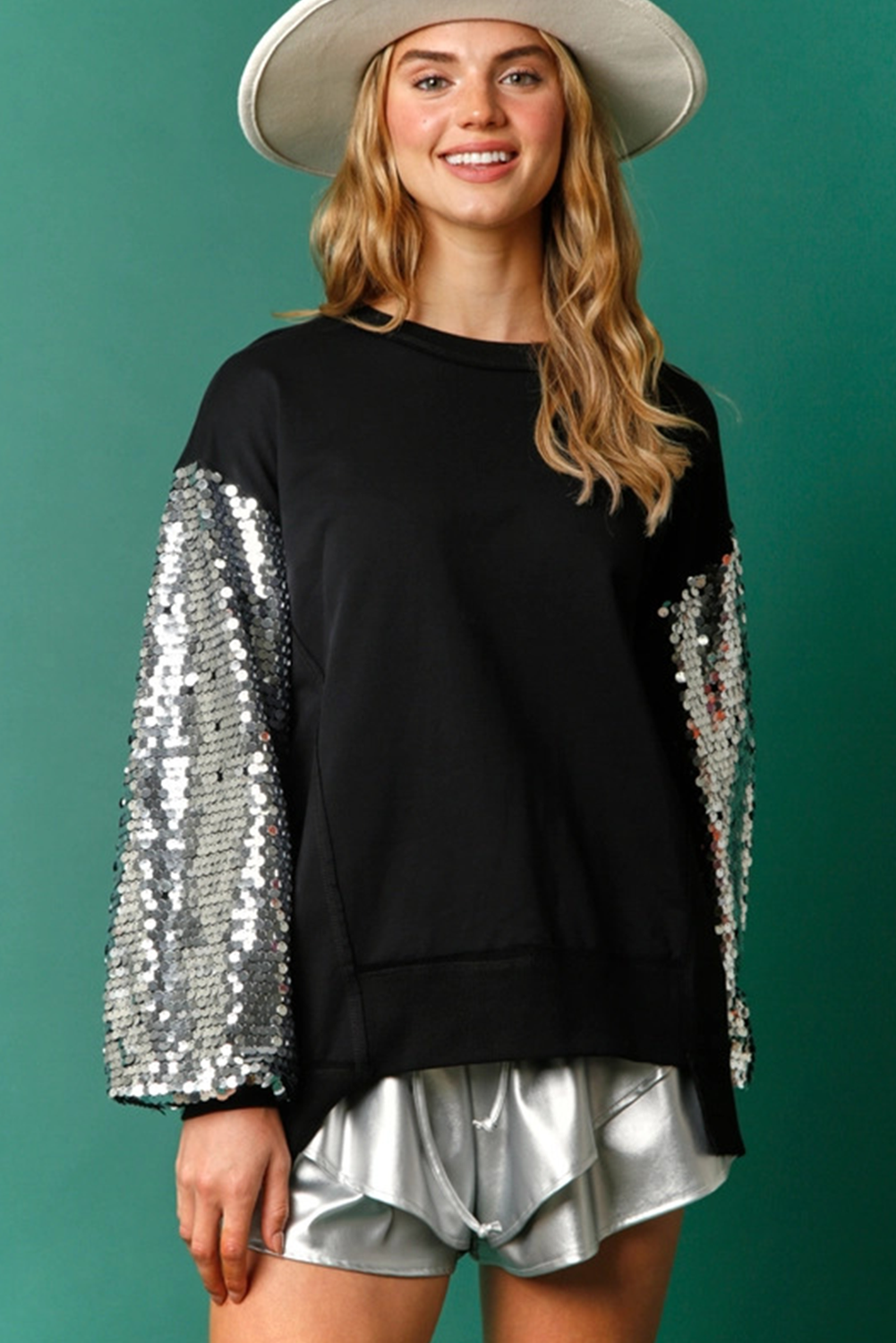 Festive Sequin Lantern Sleeve Sweatshirt