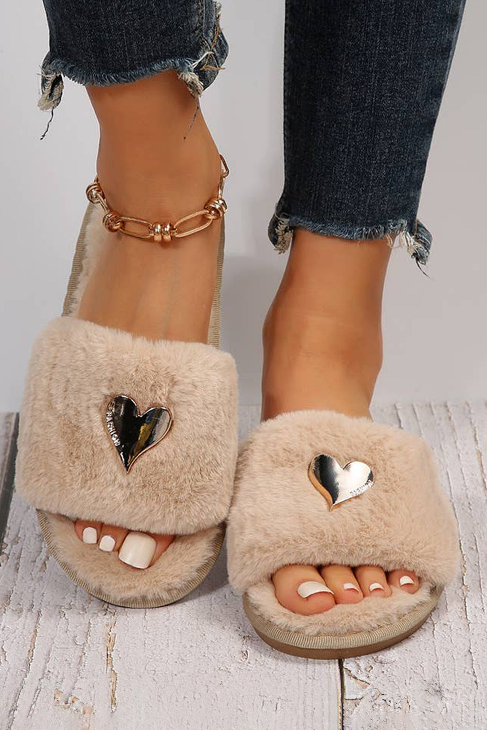 Gold Heart Plush Slippers