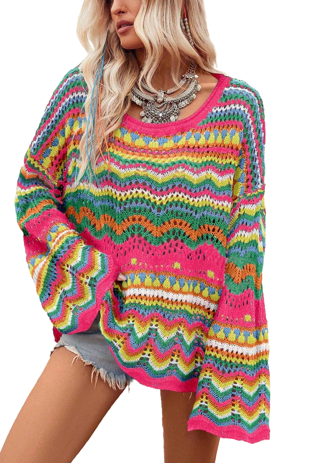 Colorblock Striped Knit Loose Sweater