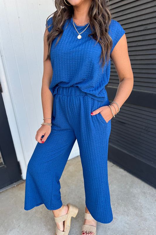 Cap Sleeve Top and Wide Leg Pants Set