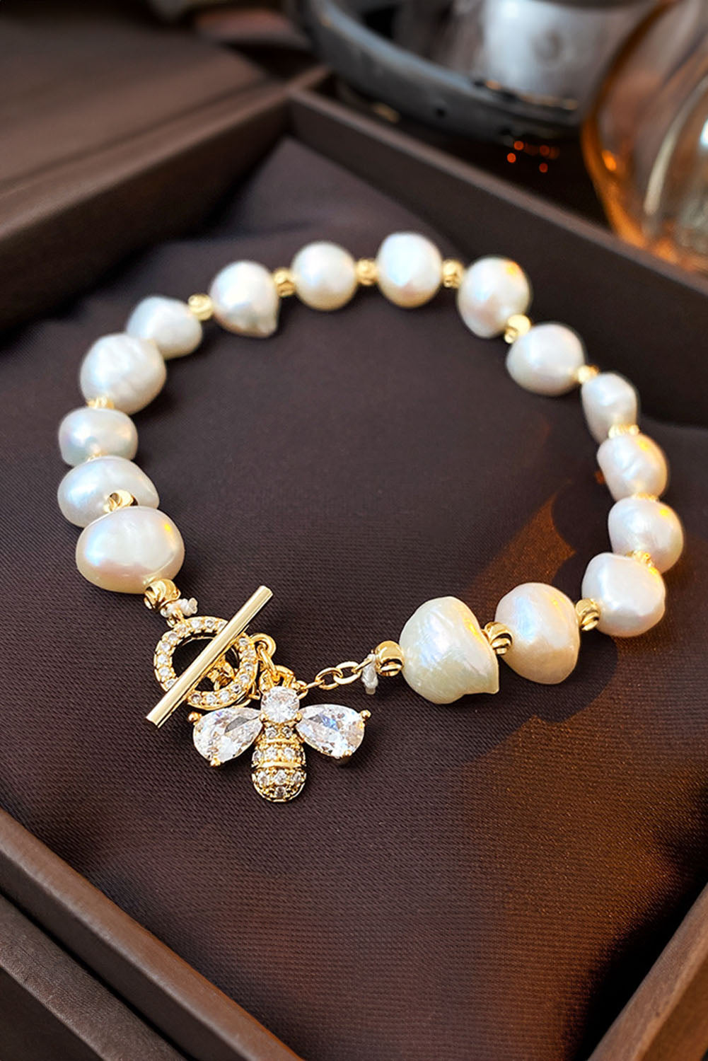 Vintage Bee Rhinestone Baroque Pearl Bracelet