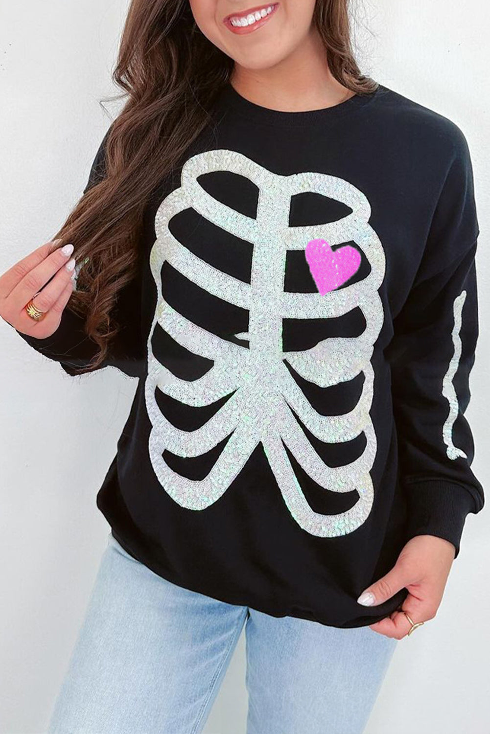 Sequin Black Skeleton Sweatshirt