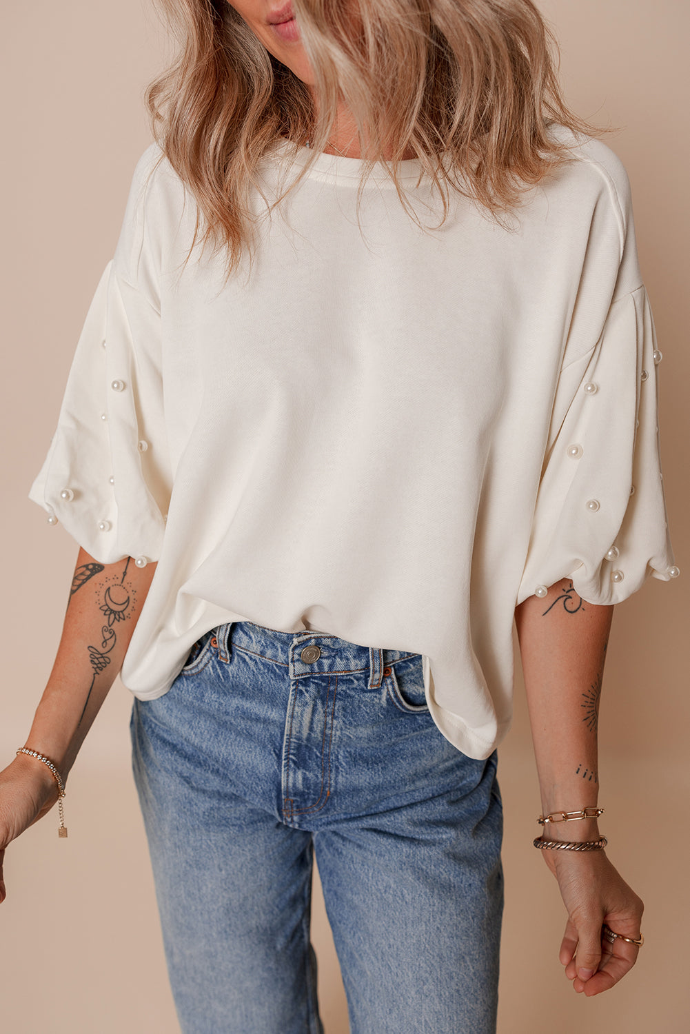 Pearled Puff Sleeve Top