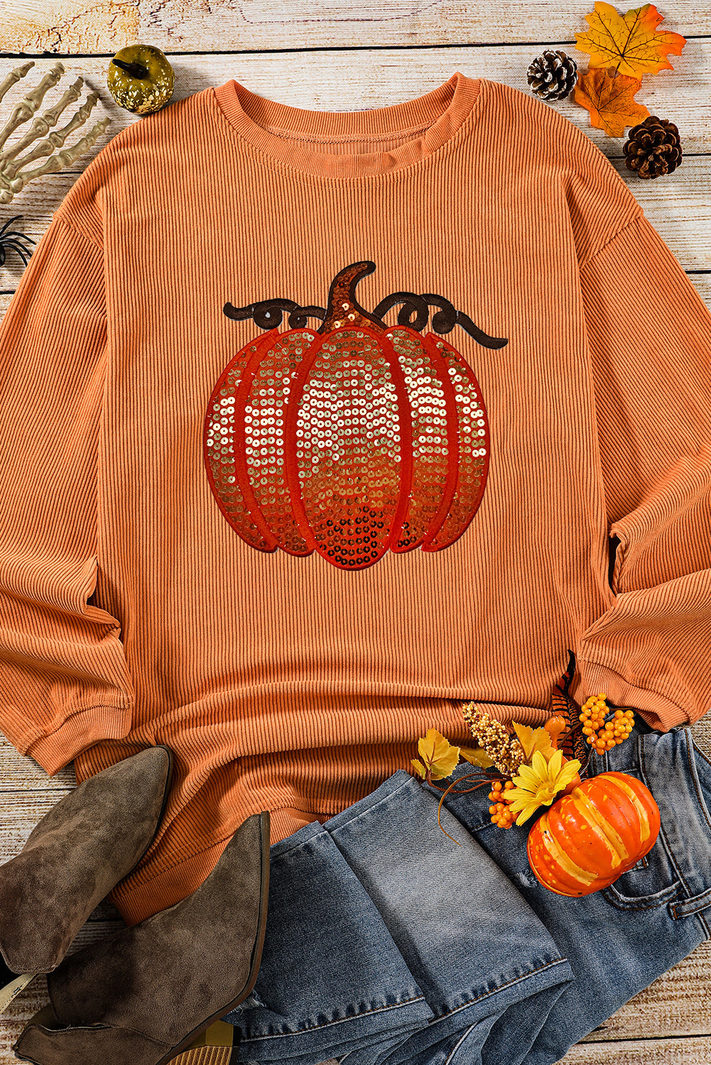 Halloween Sequin Pumpkin Sweatshirt