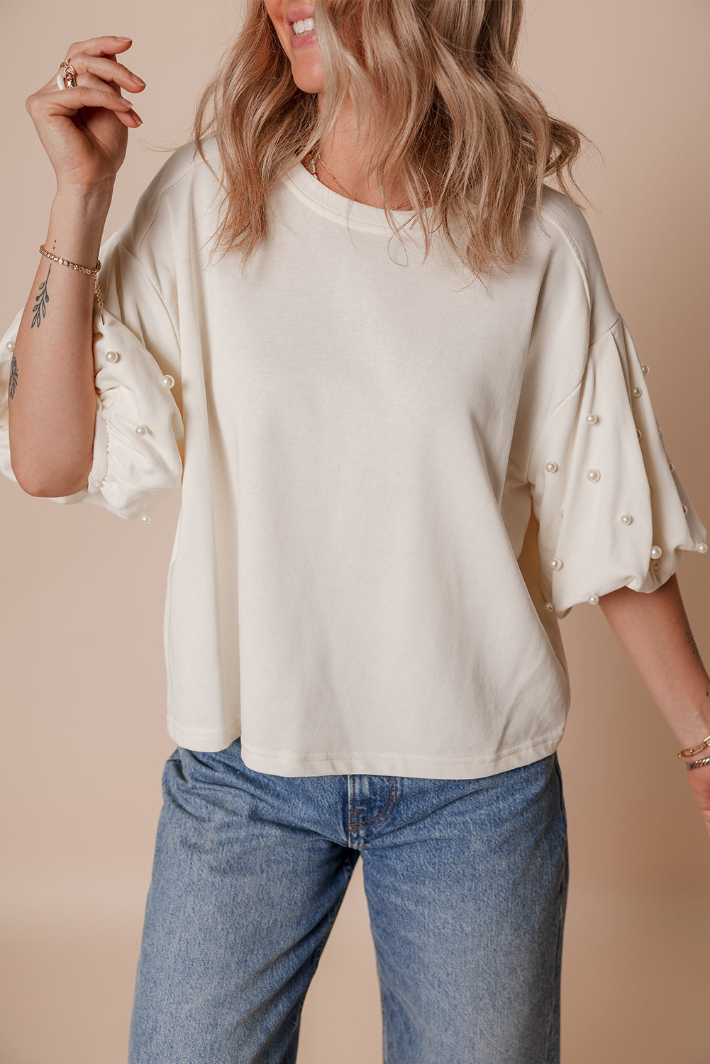 Pearled Puff Sleeve Top