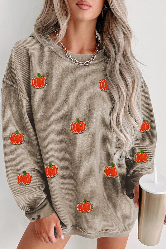 Ribbed Halloween Pumpkin Graphic Sweatshirt