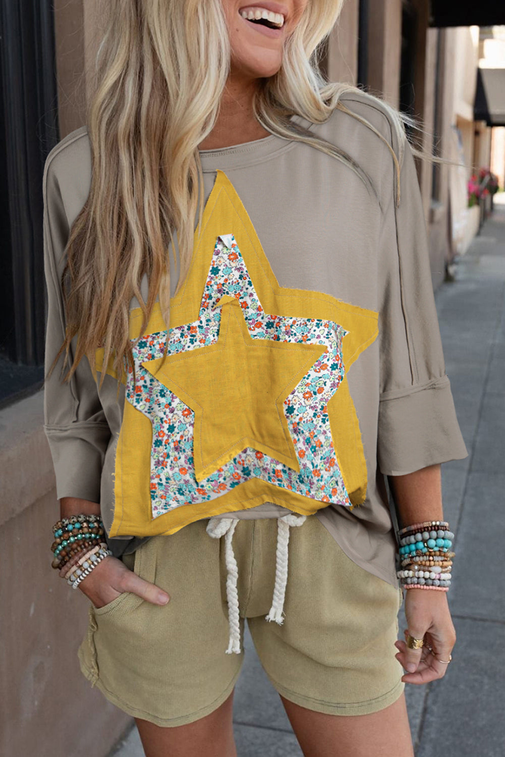 Floral Star Patched Mineral Wash Top