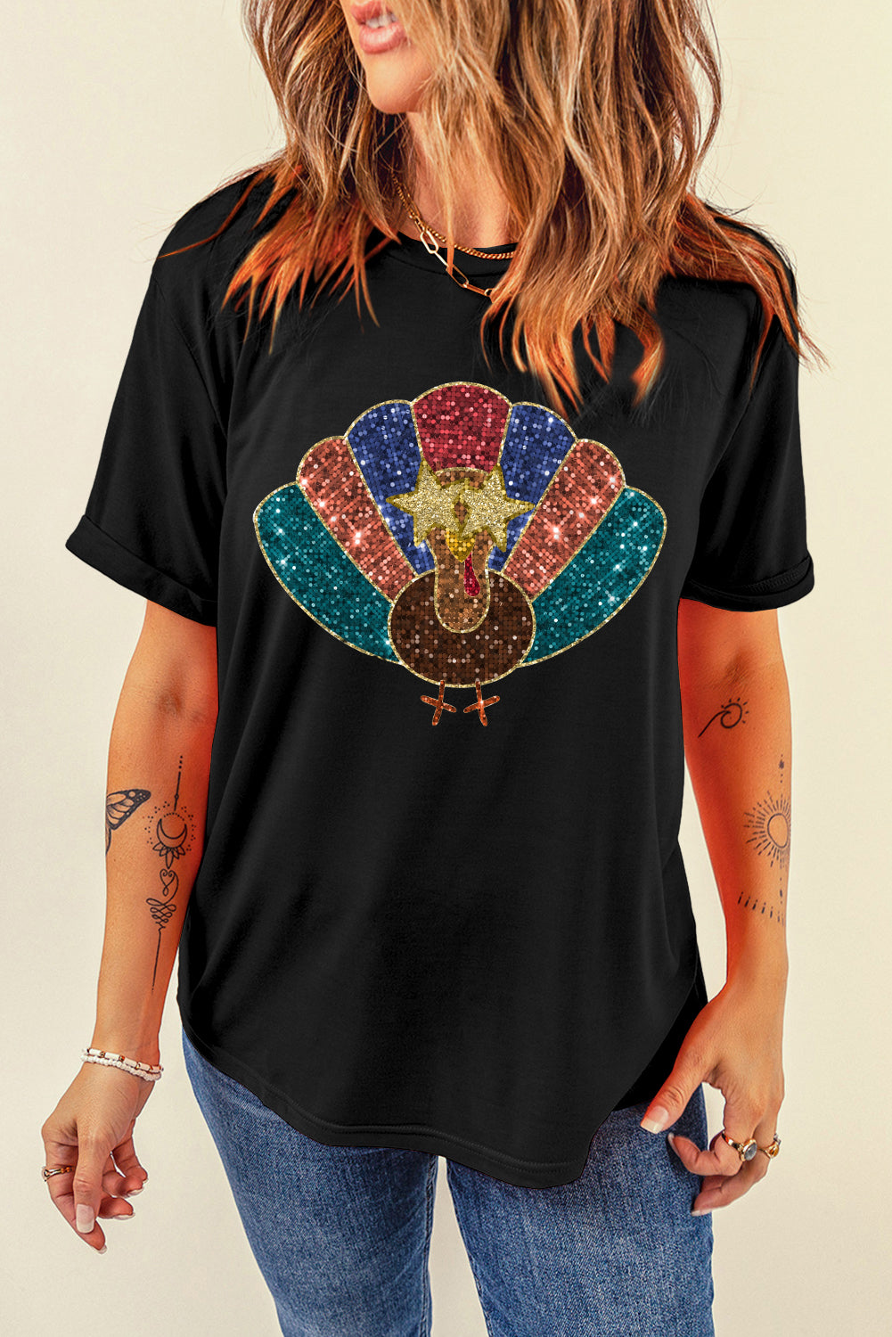 Black Glitter Turkey Thanksgiving T Shirt