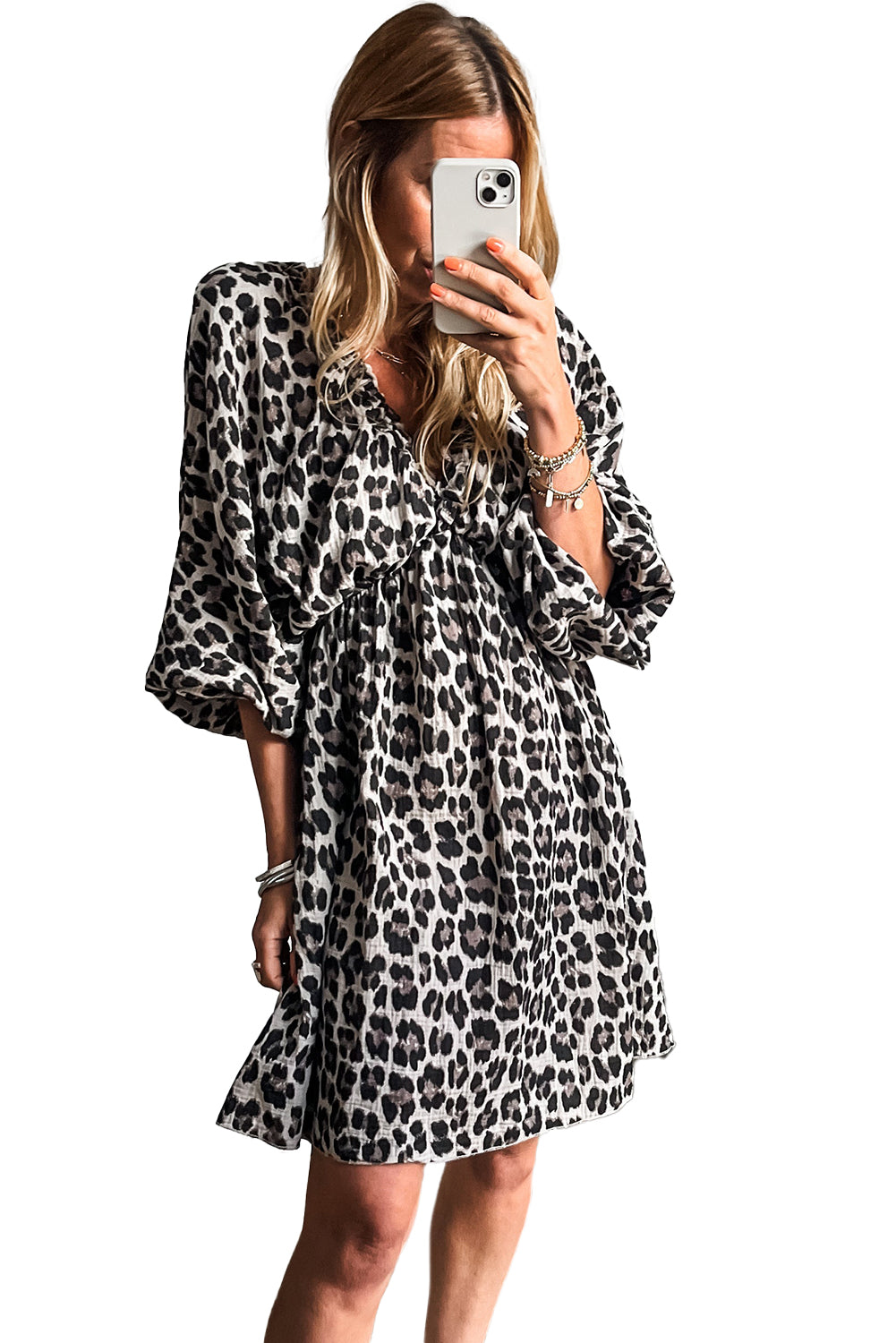 Leopard Print 3/4 Sleeve Dress