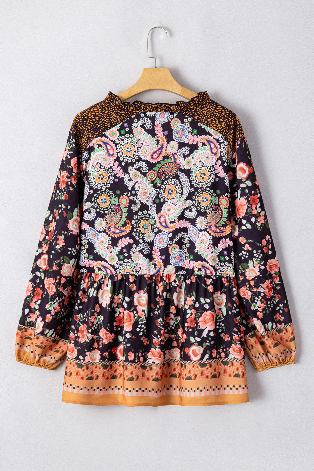 Paisley Print V Neck Bubble Sleeve Blouse - Plus