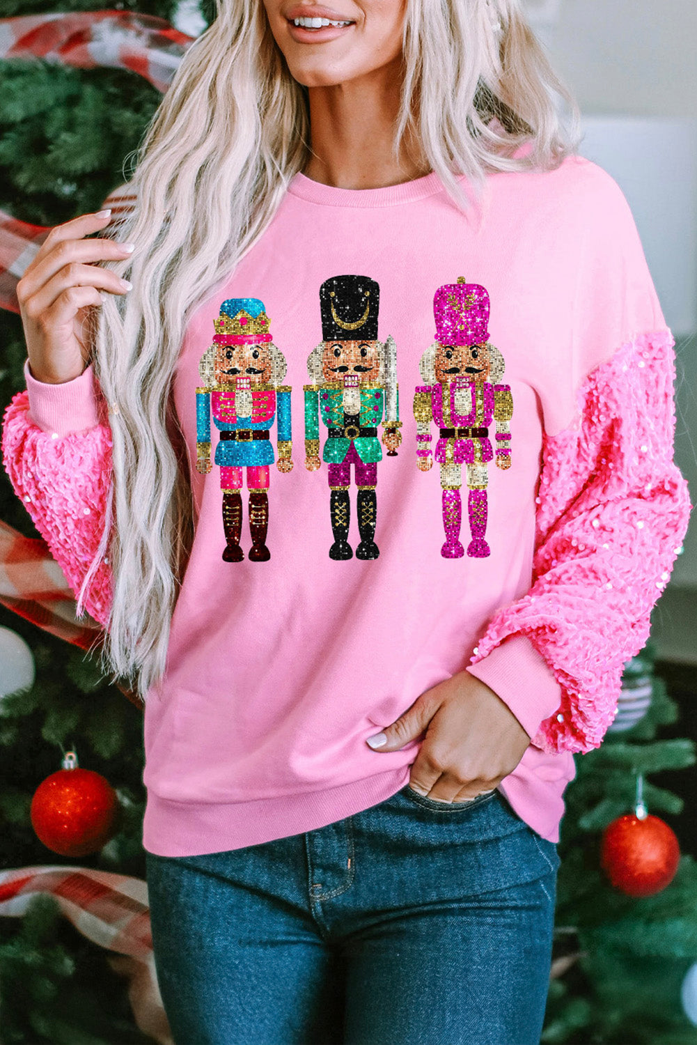 Pink Nutcracker Graphic Christmas Sweatshirt