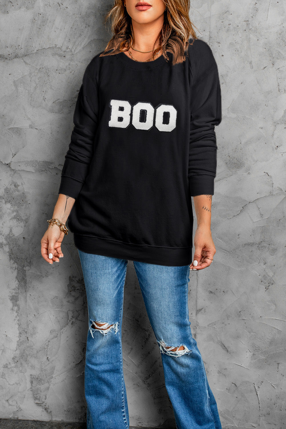 BOO Chenille Patched Halloween Sweatshirt