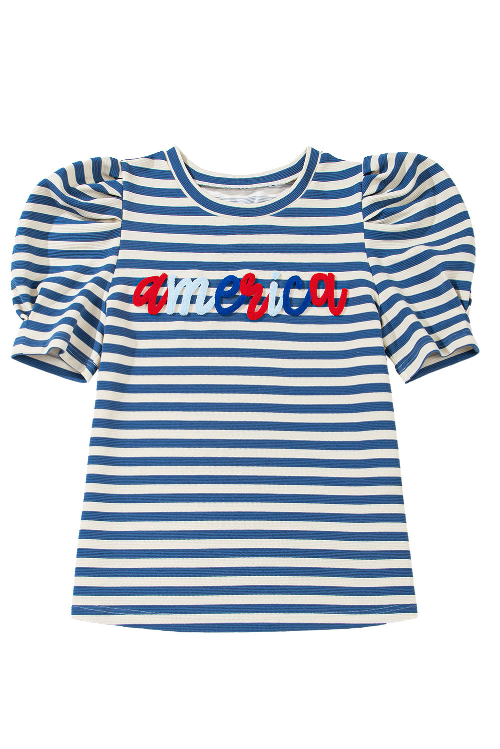 Blue Stripe America Puff Sleeve T-shirt