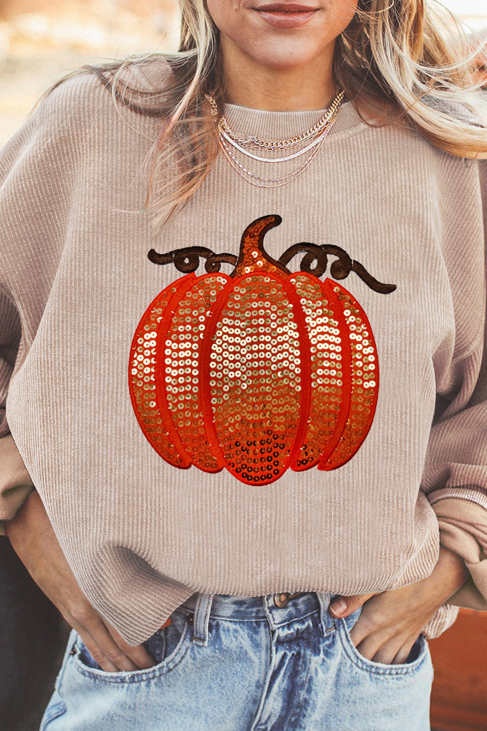 Halloween Sequin Pumpkin Sweatshirt