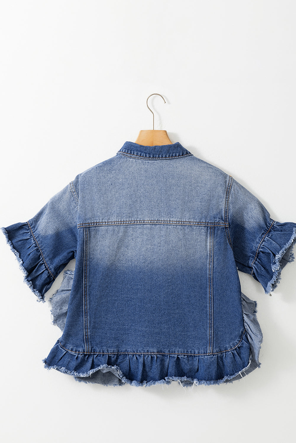 Raw Edge Short Sleeve Denim Jacket - Plus