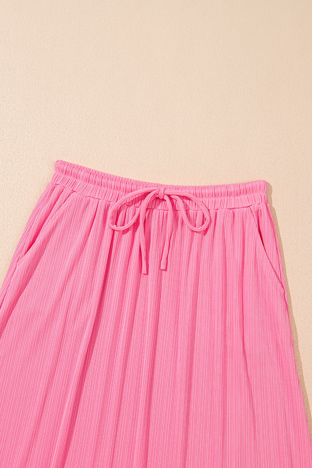 PInk Textured Ruffle Trim Crop Top and Skirt Set