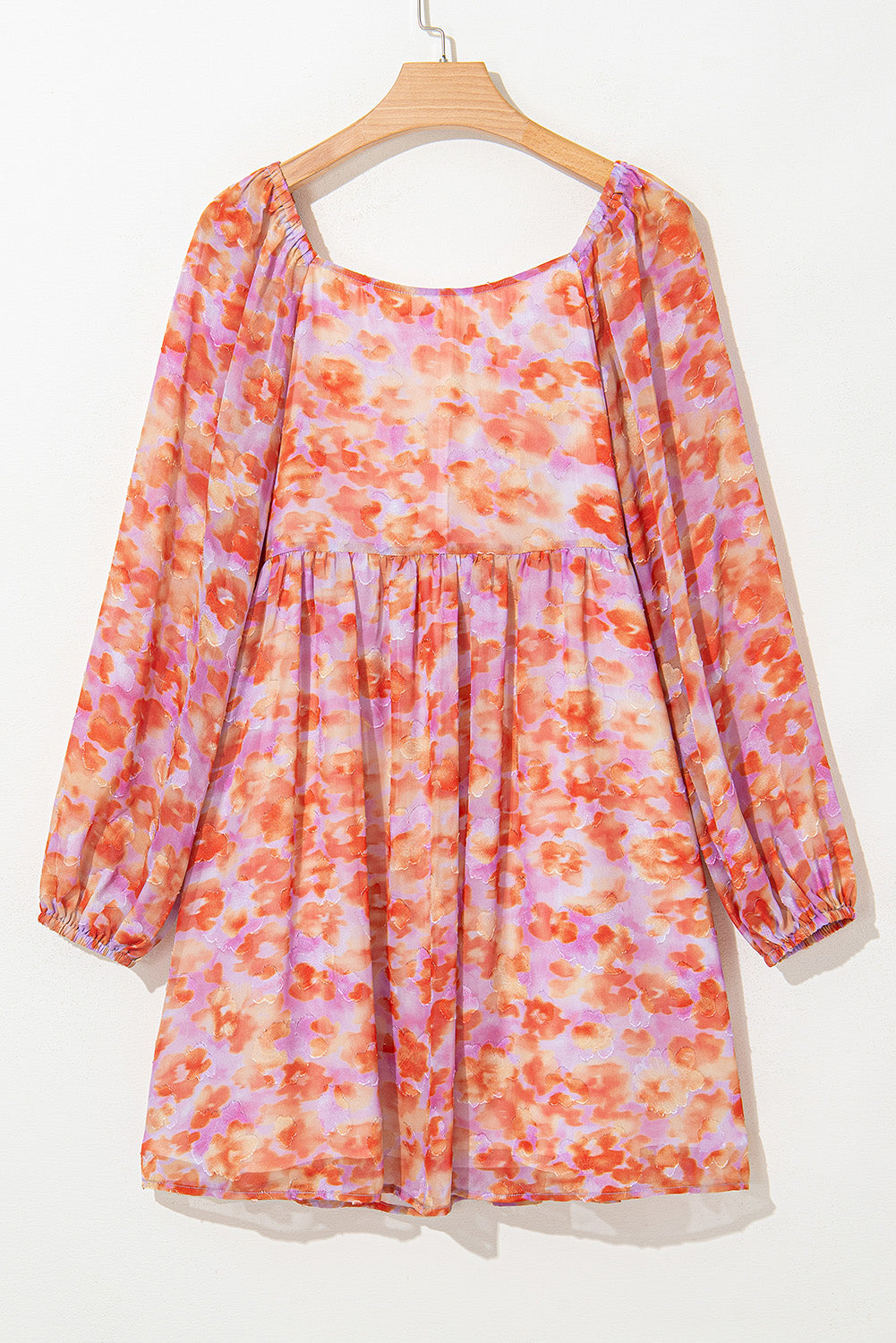 Rose Floral Print Square Neck Dress