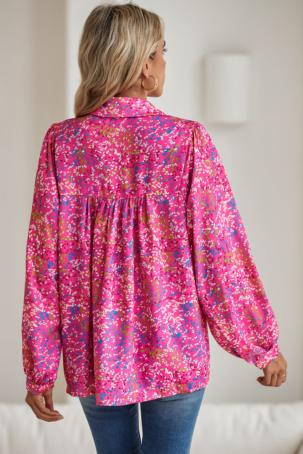 Floral V Neck Babydoll Blouse