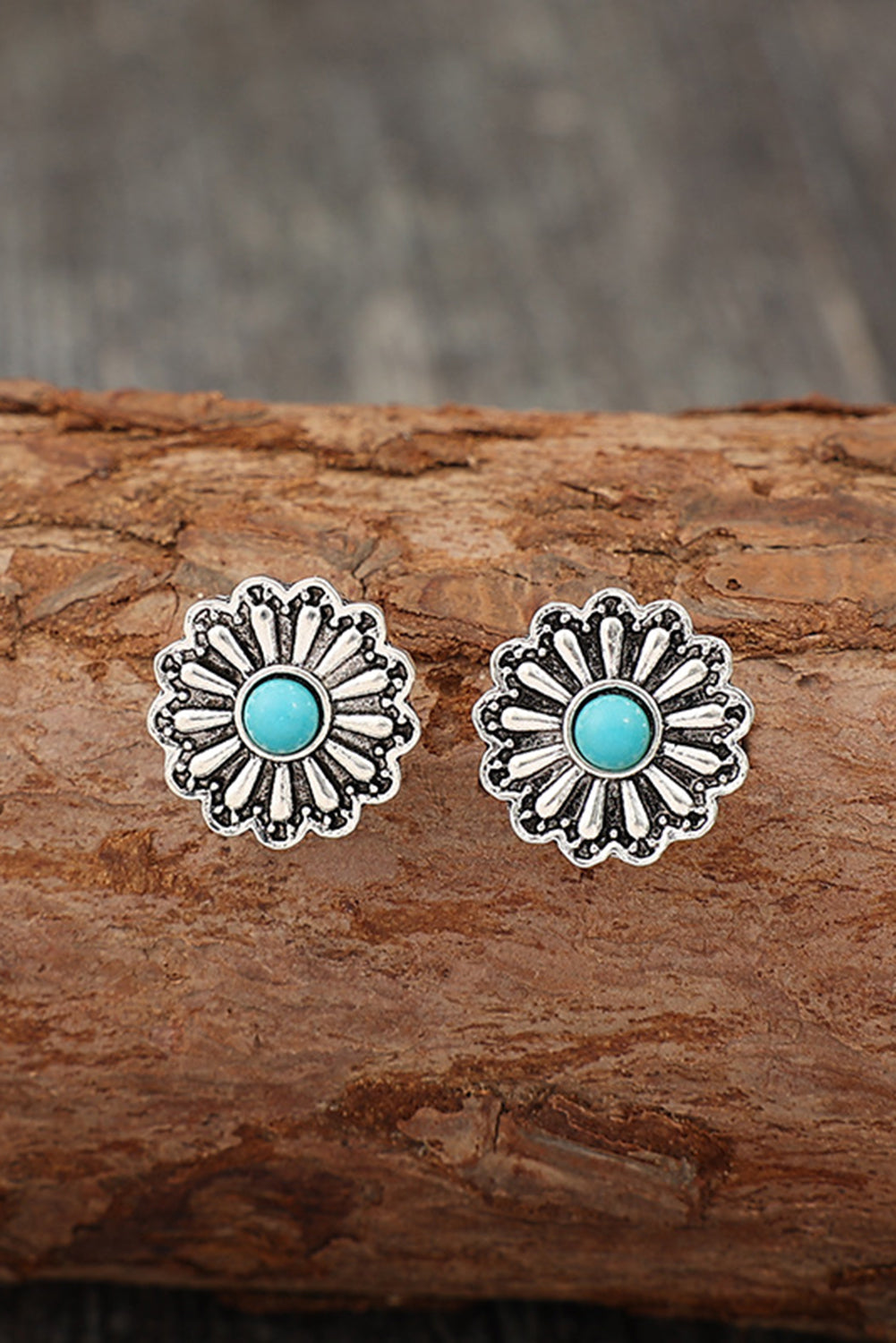 Turquoise Inlay Flower Stud Earrings