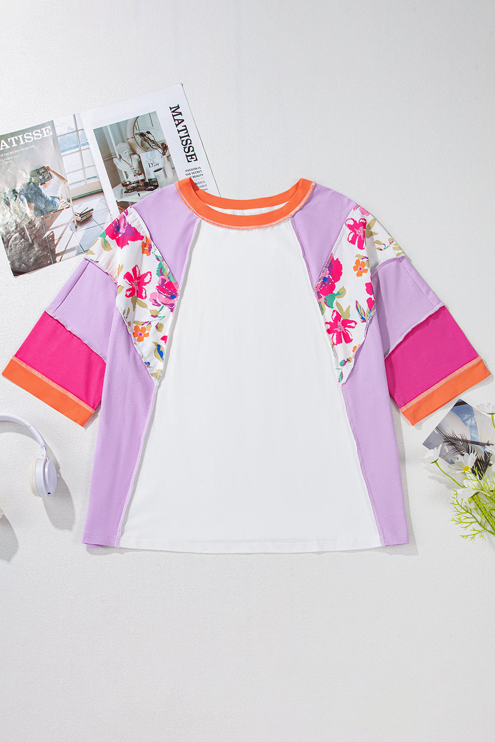 Pink Floral Patchwork Loose Top