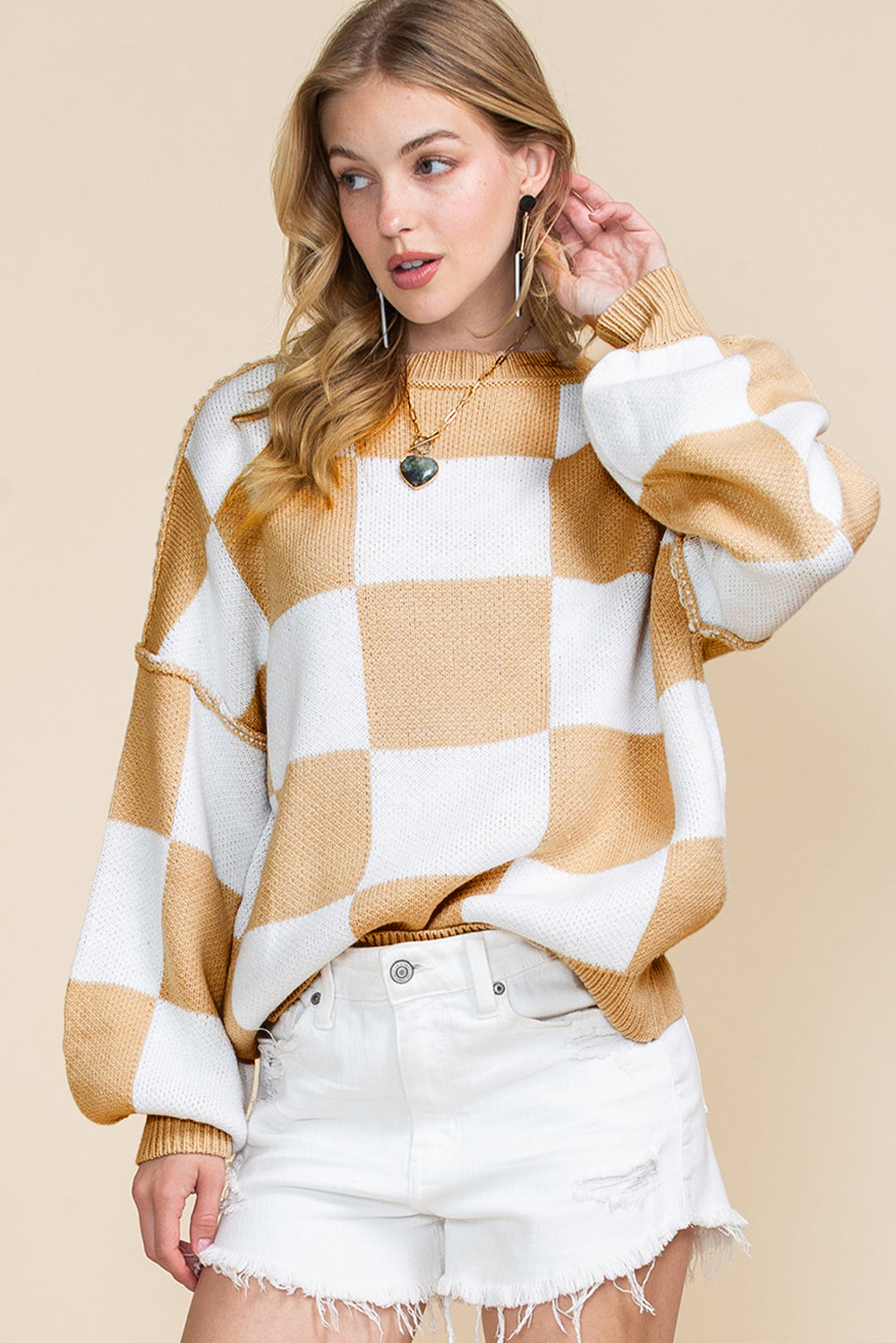 Plaid Exposed Seam Sweater