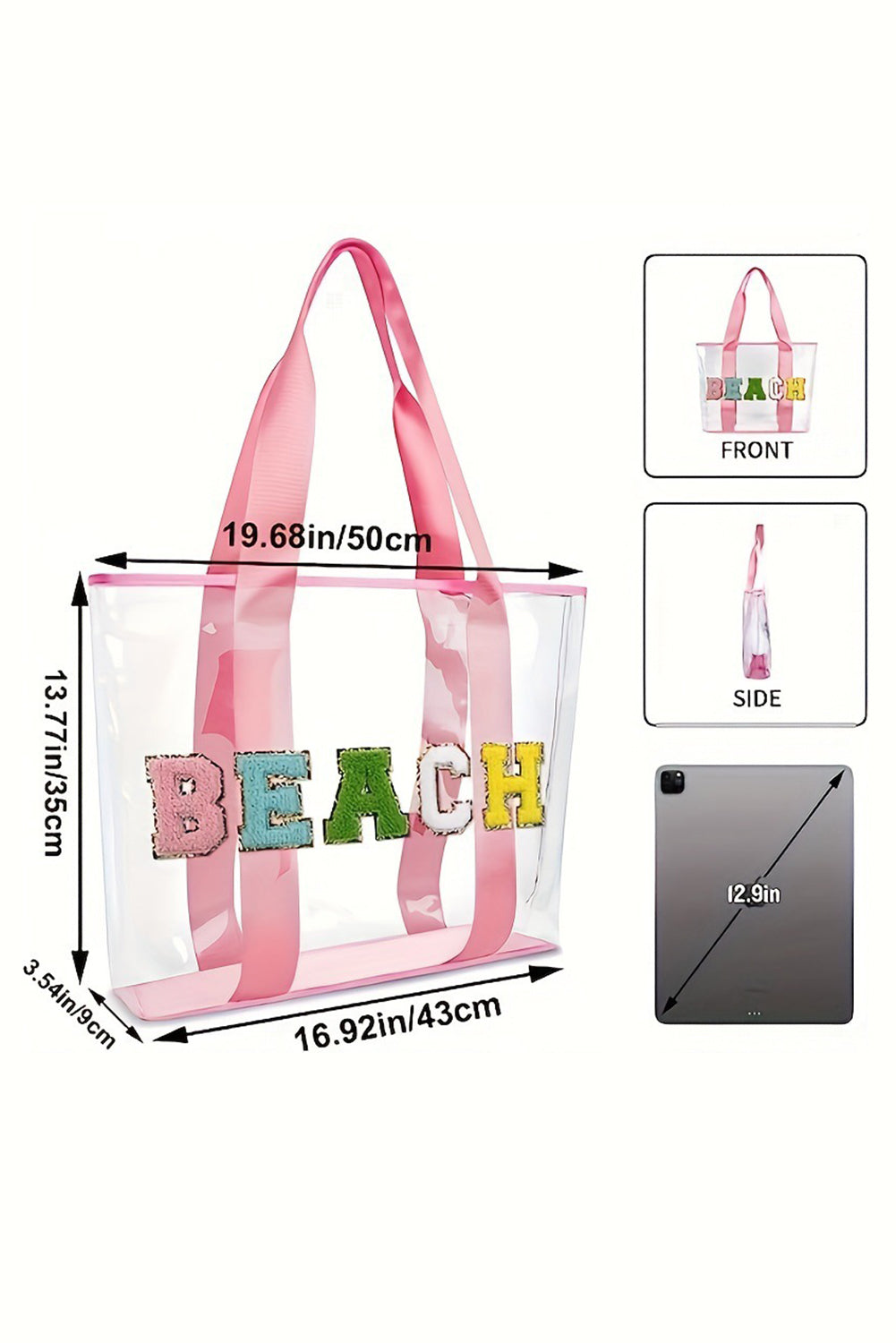 BEACH Chenille Patch Clear Bag