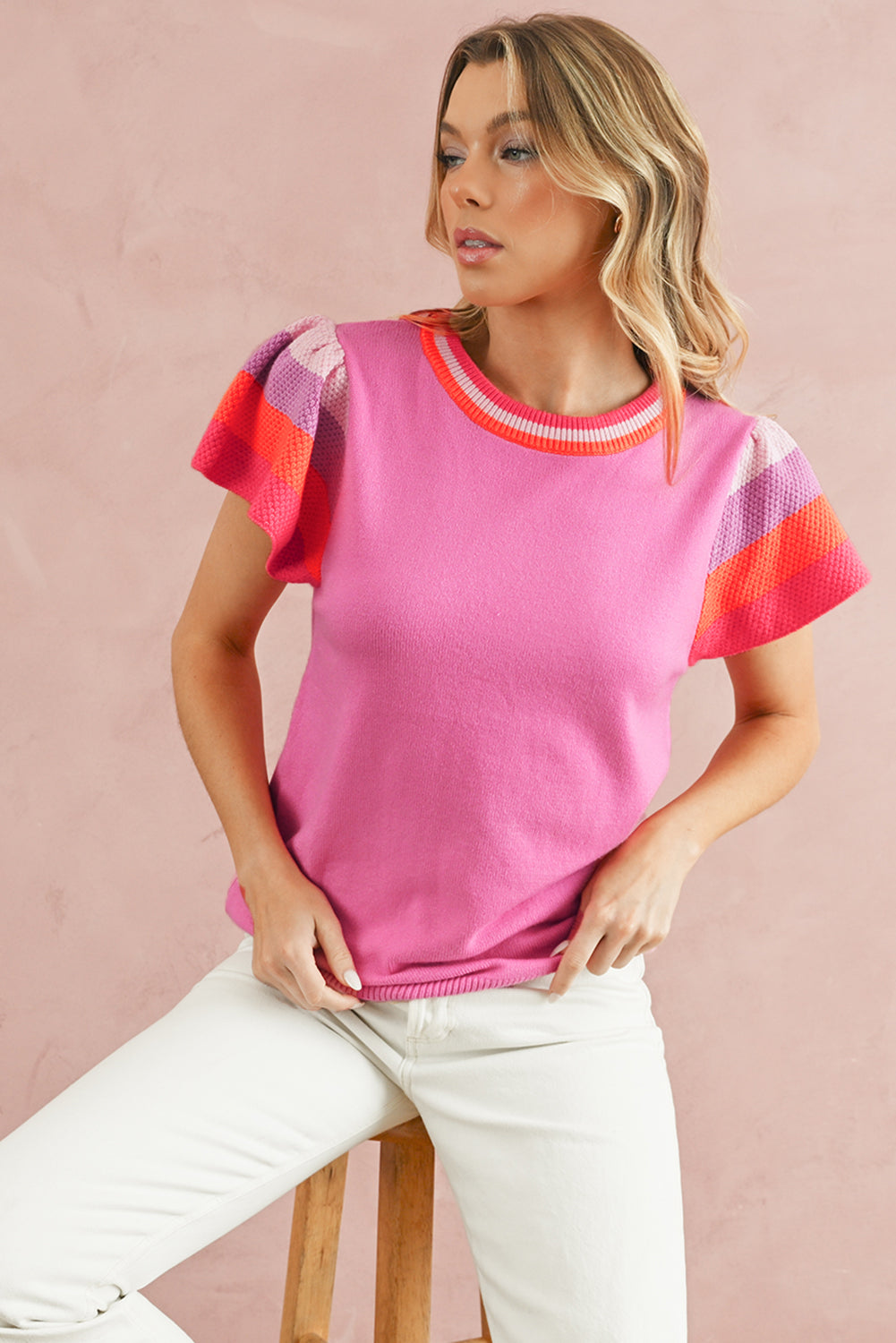 Striped Round Neck Knitted Tee