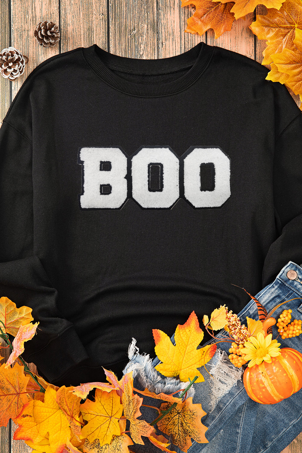 BOO Chenille Patched Halloween Sweatshirt