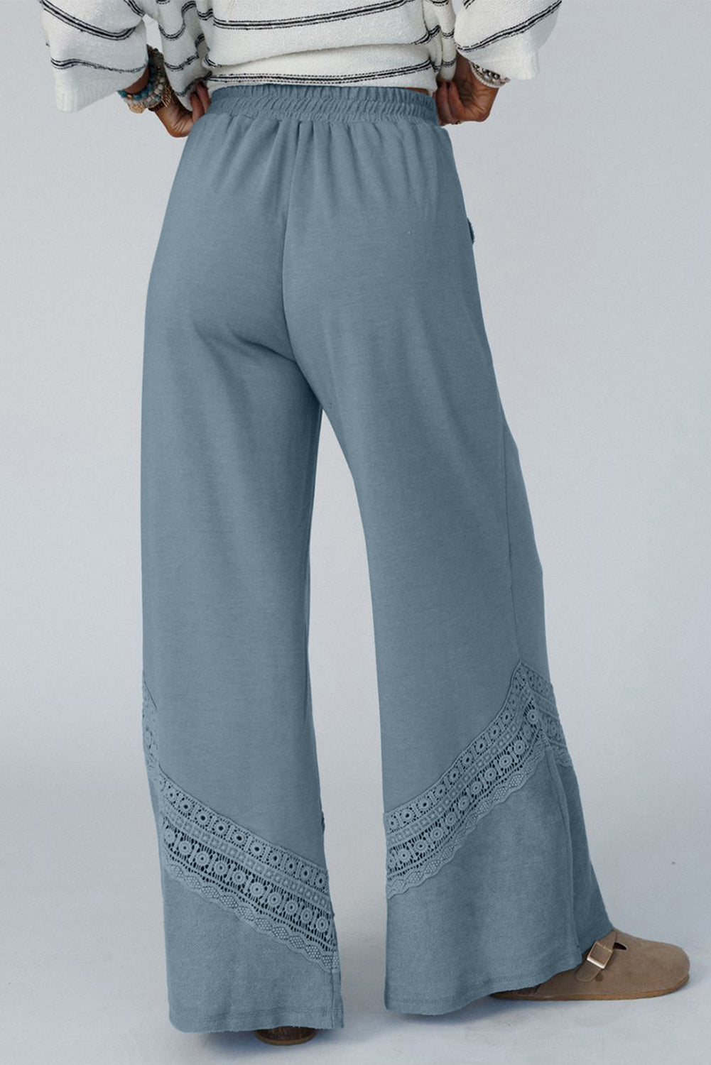 Dusk Blue Crochet Drawstring Wide Leg Pants