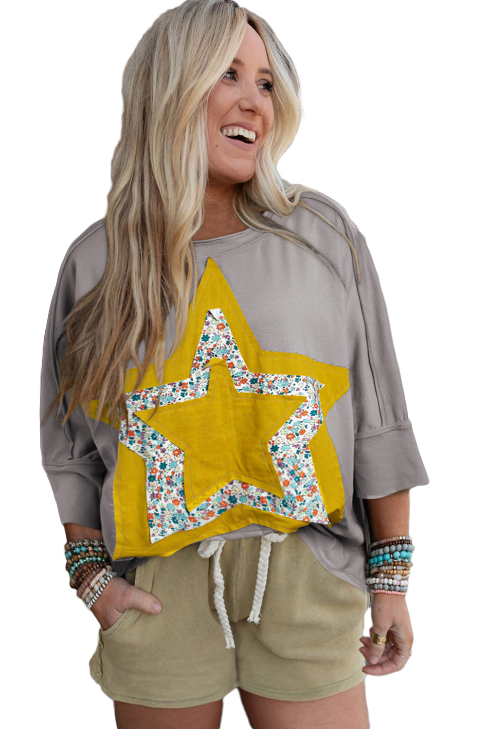 Floral Star Patched Mineral Wash Top - Plus