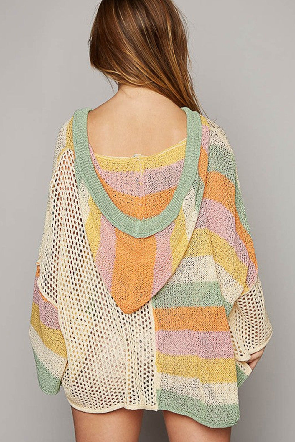 Pointelle Knit Colorblock Patchwork Sweater - Plus