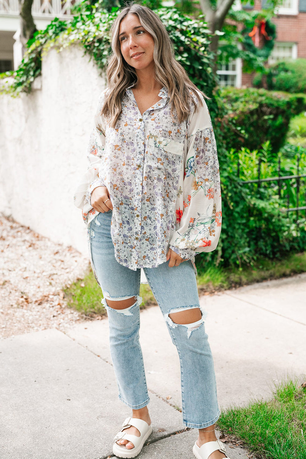 Boho Floral  Button Up Loose Shirt