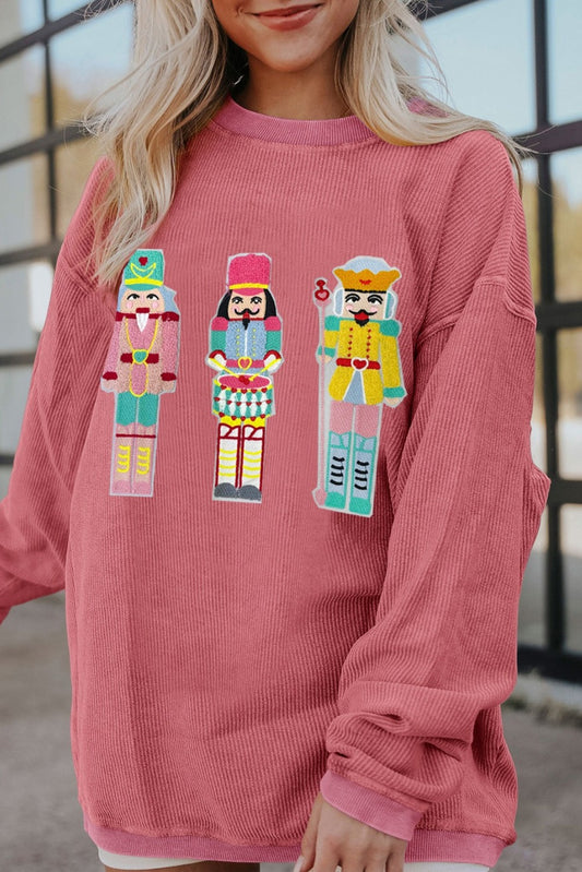 Pink Nutcracker Graphic Christmas Corded Sweatshirt