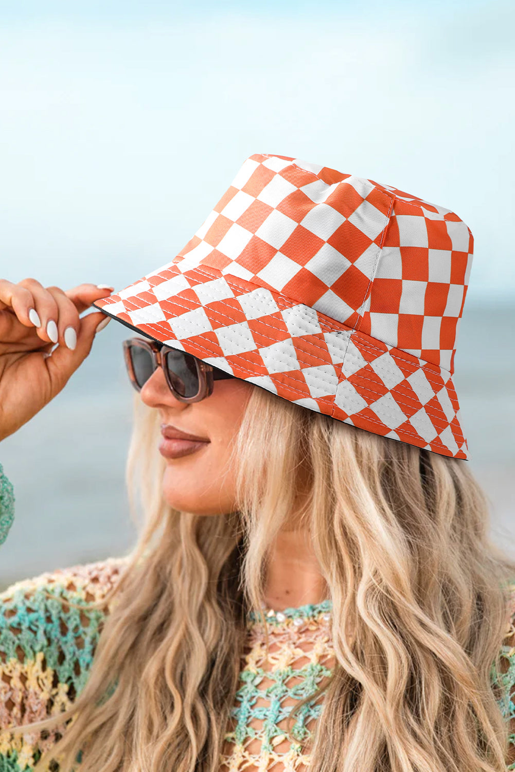 Orange Checkered Reversible Bucket Hat