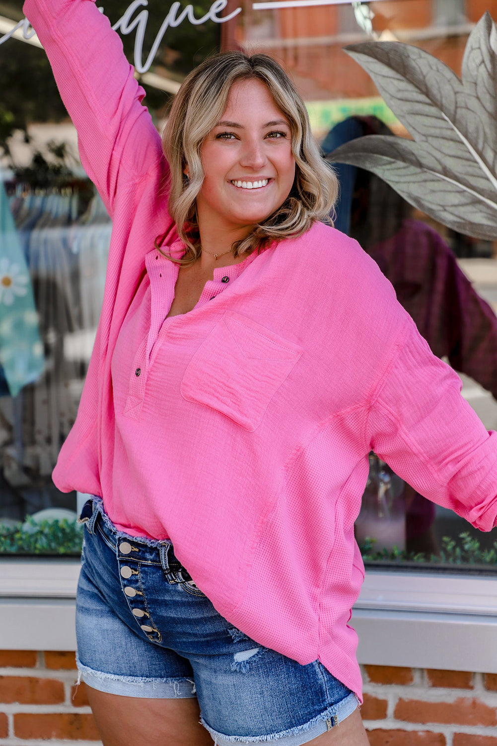 Pink Henley Top - Plus