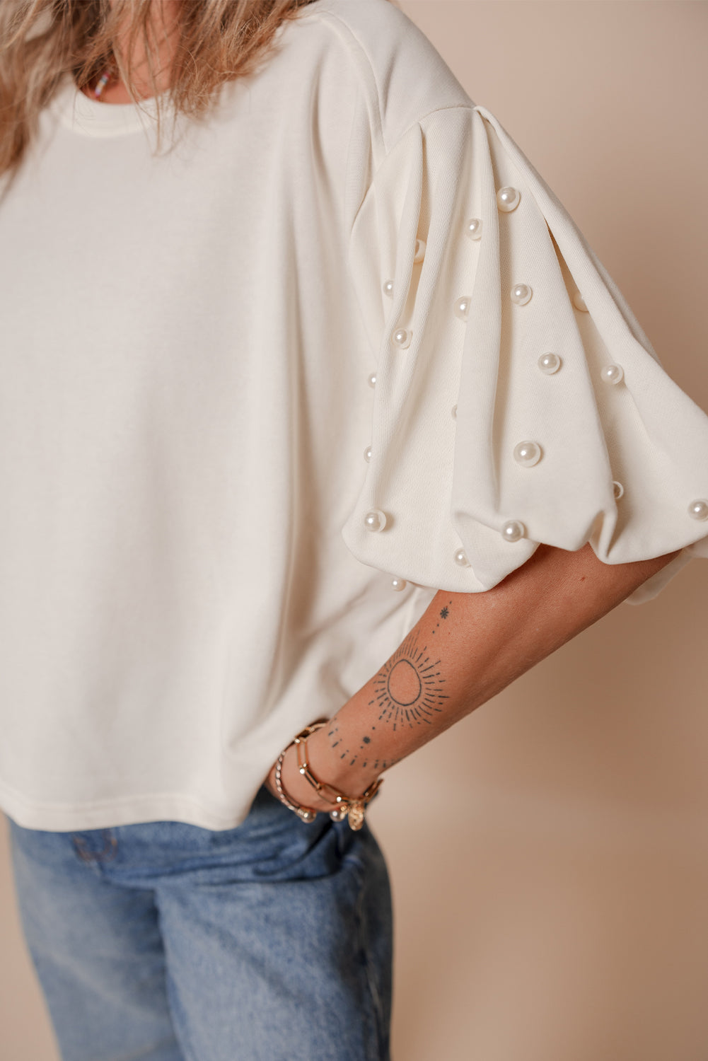 Pearled Puff Sleeve Top