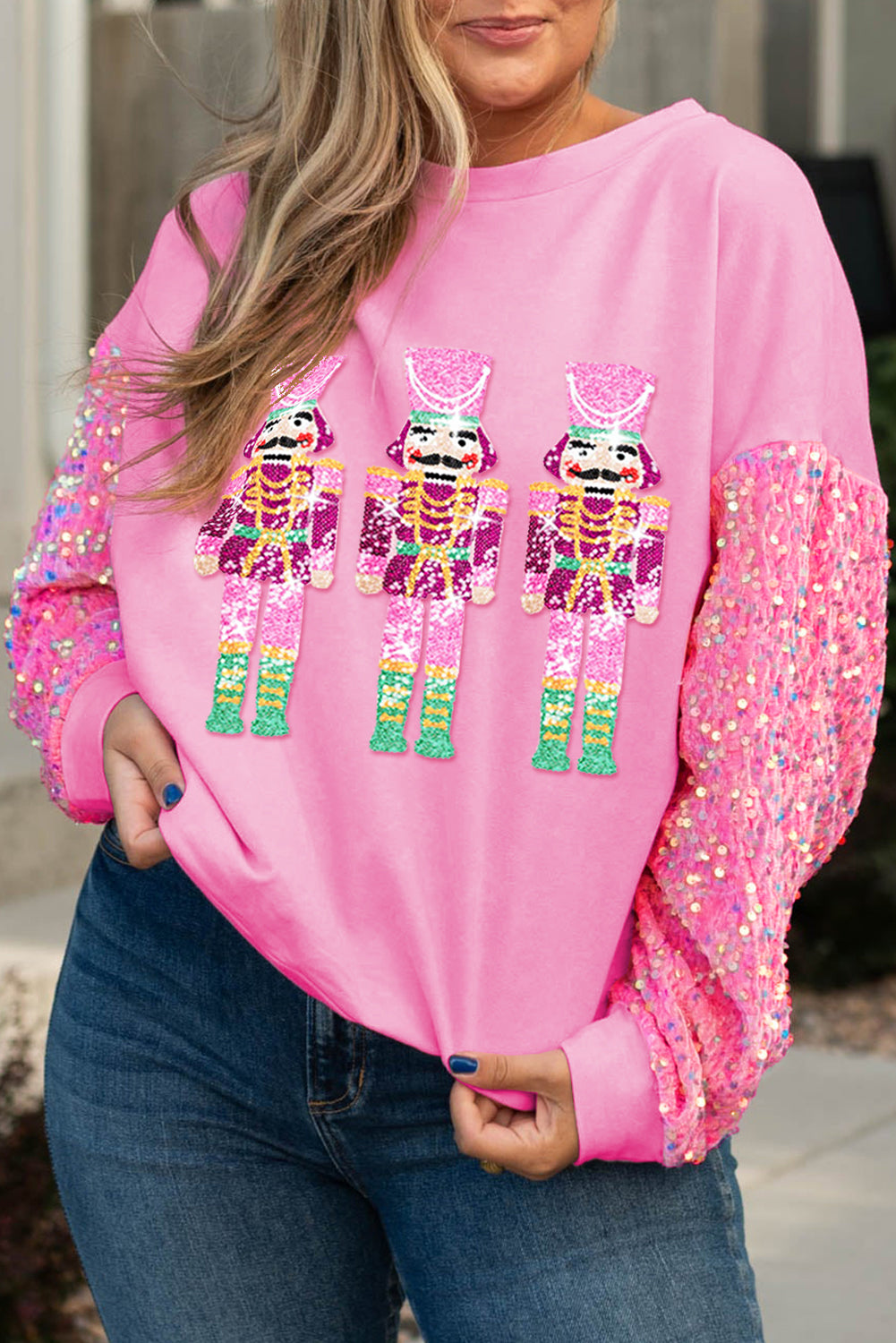 Pink Nutcracker Sequin Sleeve Sweatshirt