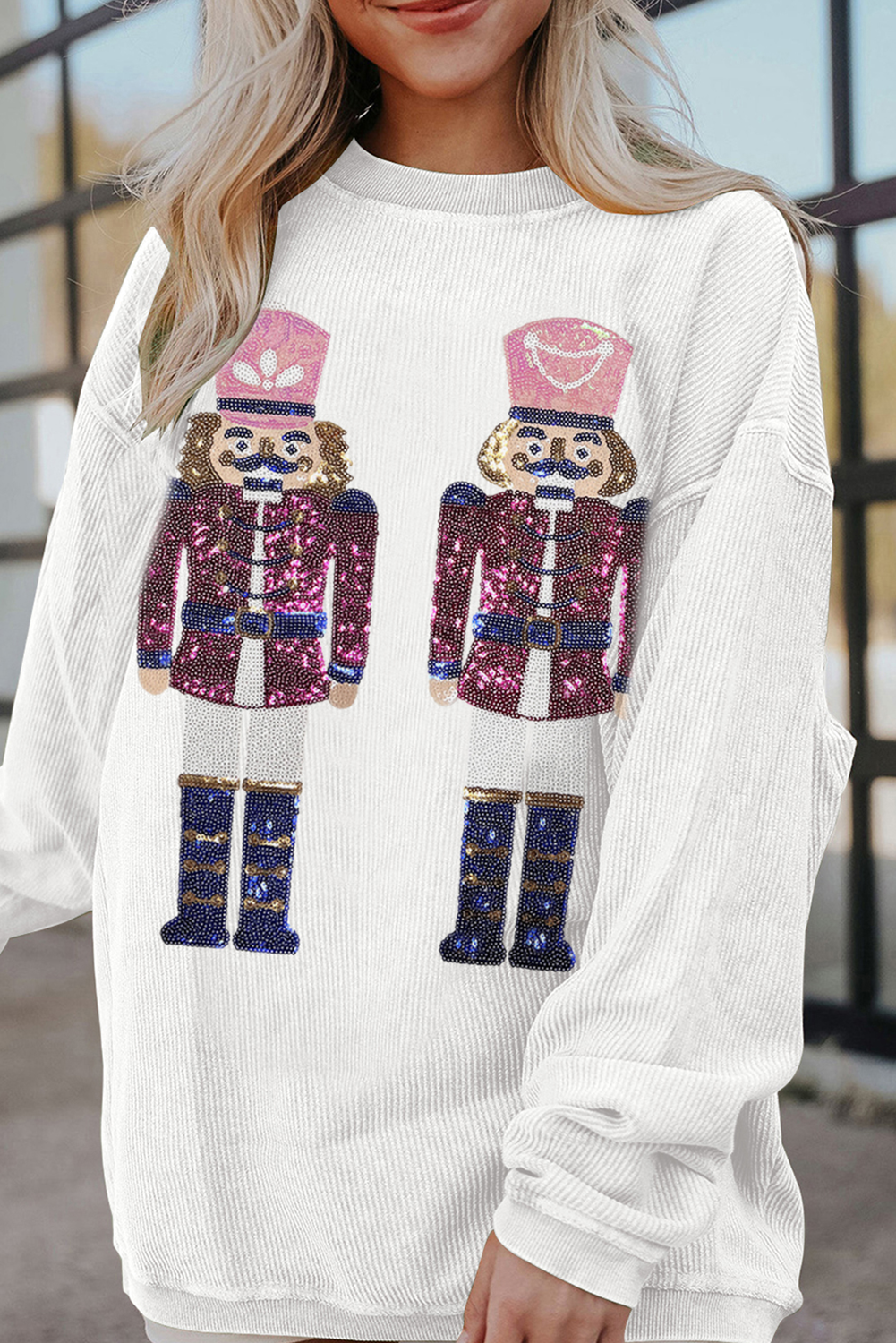 Sequined Nutcracker Corded Baggy Sweatshirt