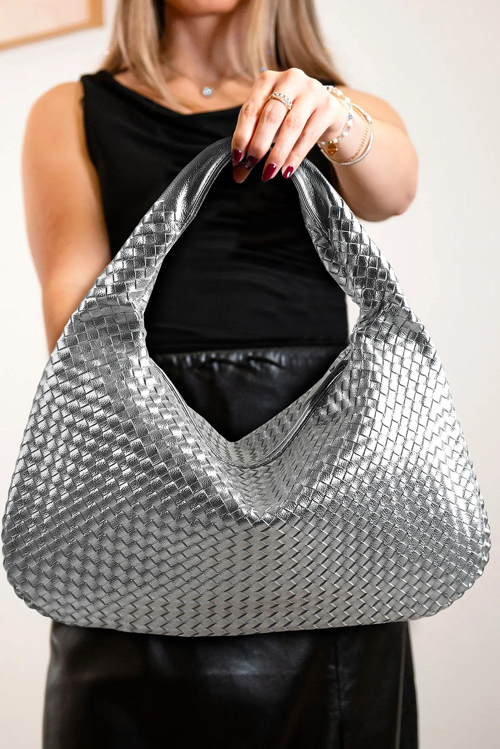 Silver Woven Shoulder Bag