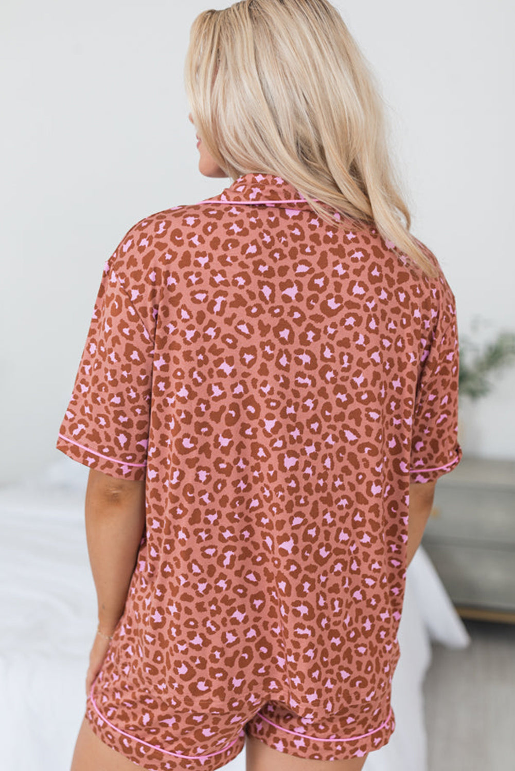 Leopard Print Short Sleeve Pajamas Set