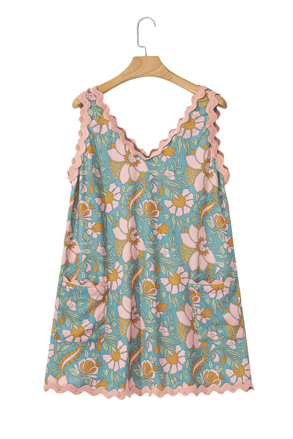 Floral Print Ricrac Sleeveless Boho Dress