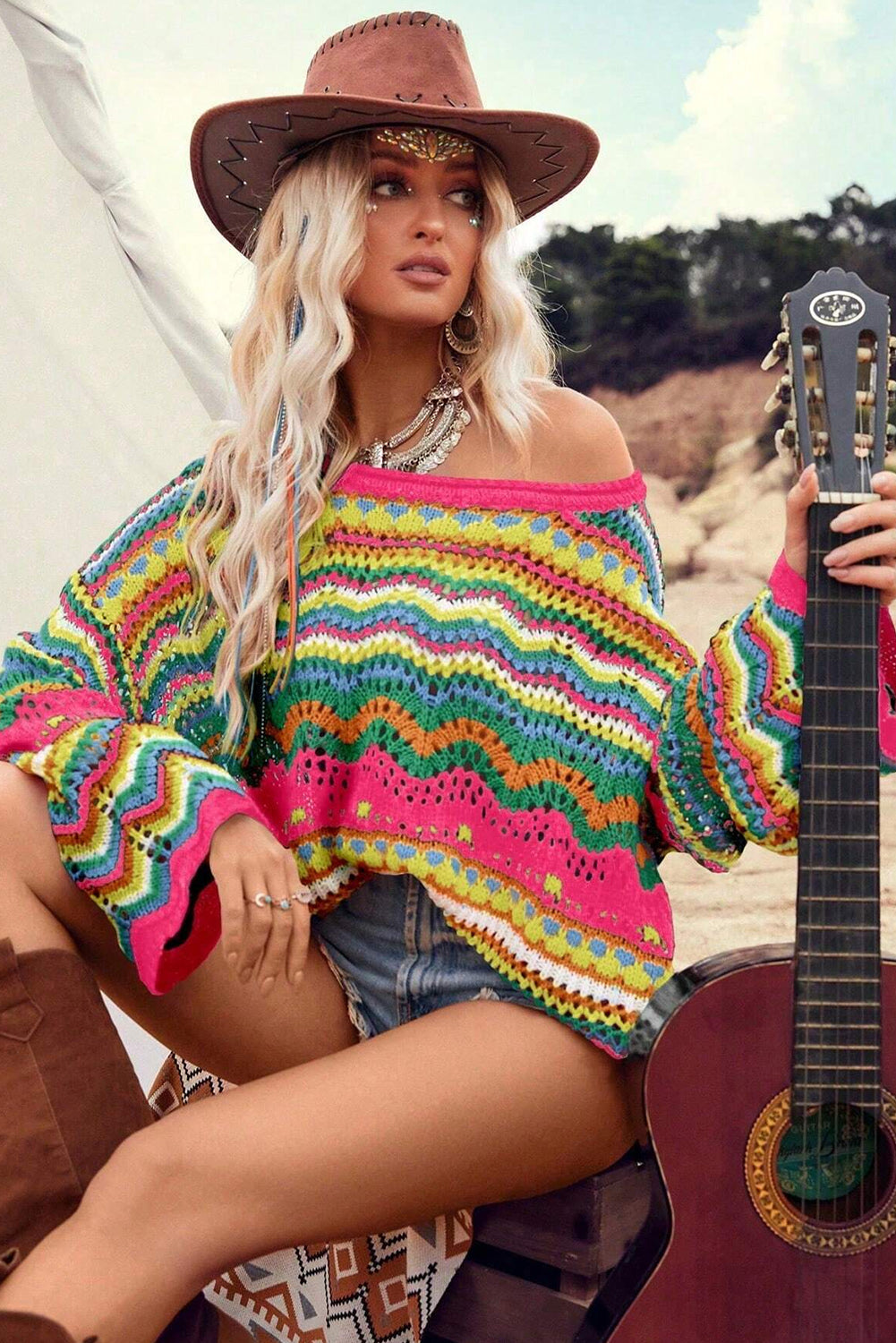 Colorblock Striped Knit Loose Sweater