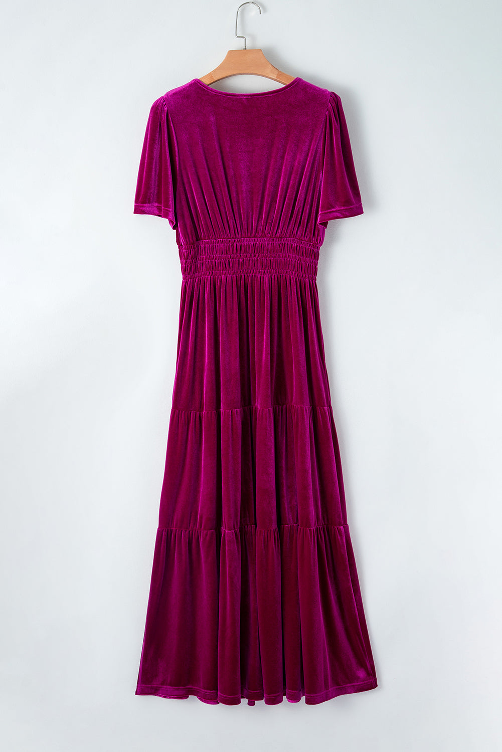 Velvet Smocked Waist Tiered Maxi Dress