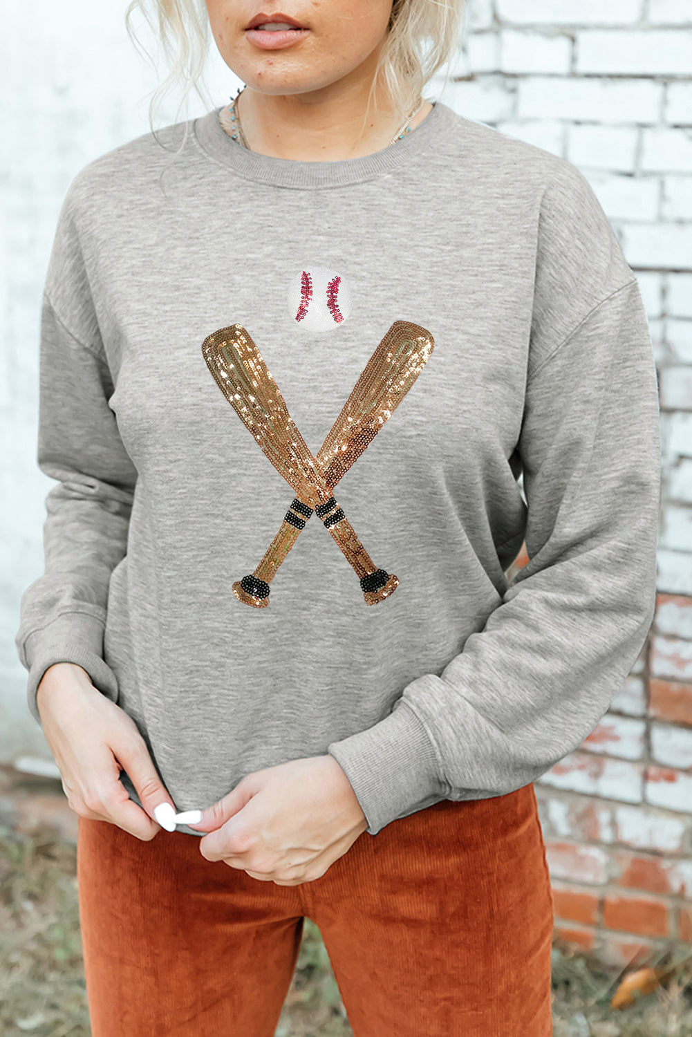 Gray Sequin Baseball Game Day Sweatshirt