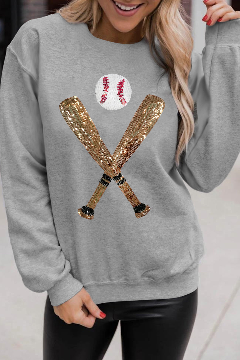 Gray Sequin Baseball Game Day Sweatshirt