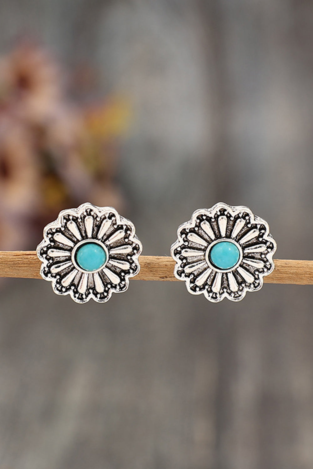 Turquoise Inlay Flower Stud Earrings